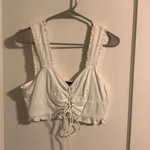 Lace Up Ruffle Strap Crop Top/ Blue Blush/ Medium